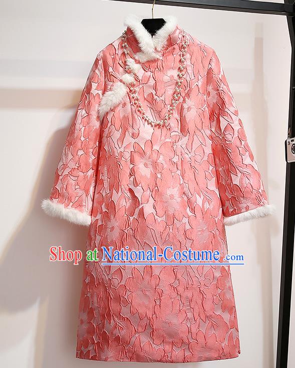 Chinese Traditional National Costume Tang Suit Qipao Dress Pink Cheongsam for Women