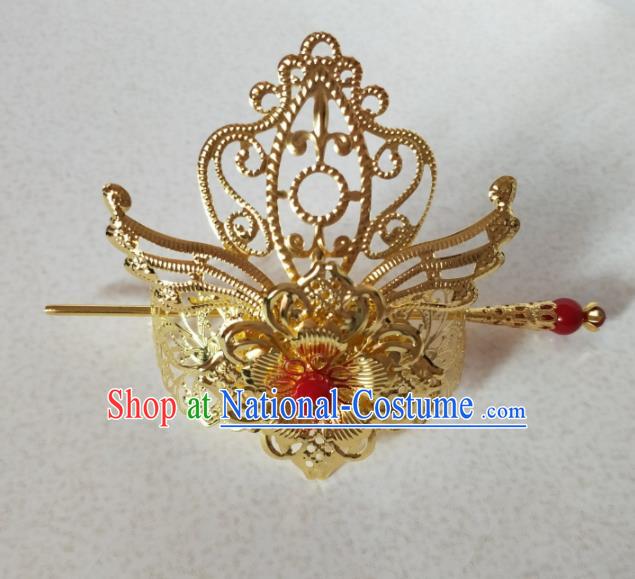 Chinese Traditional Hair Accessories Ancient Swordsman Prince Golden Hairdo Crown Headwear for Men