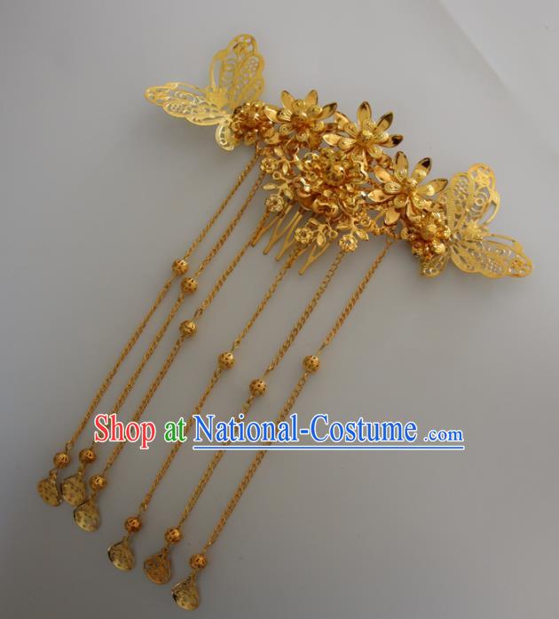 Chinese Traditional Wedding Hair Accessories Ancient Princess Golden Butterfly Hair Comb for Women