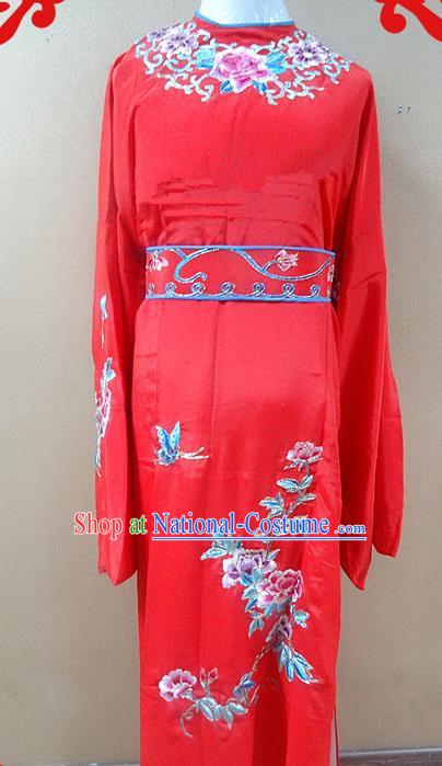 Professional Chinese Beijing Opera Niche Red Embroidered Peony Robe Traditional Peking Opera Scholar Costume for Adults