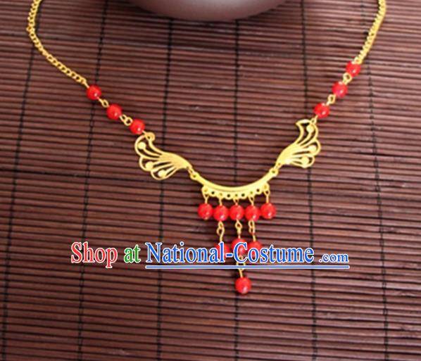 Chinese Traditional Wedding Hair Accessories Ancient Princess Red Beads Eyebrows Pendant for Women