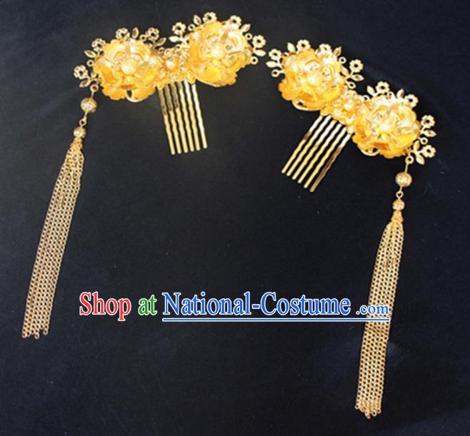 Chinese Traditional Hair Accessories Wedding Golden Tassel Hair Comb for Women