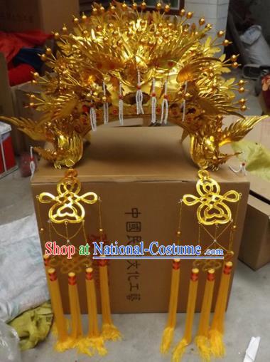 Chinese Traditional Beijing Opera Golden Phoenix Coronet Hair Accessories Ancient Imperial Consort Bride Headwear