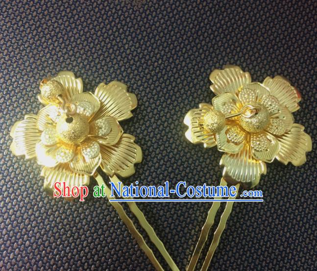 Chinese Traditional Bride Hair Accessories Wedding Hair Clips Golden Flowers Hairpins for Women