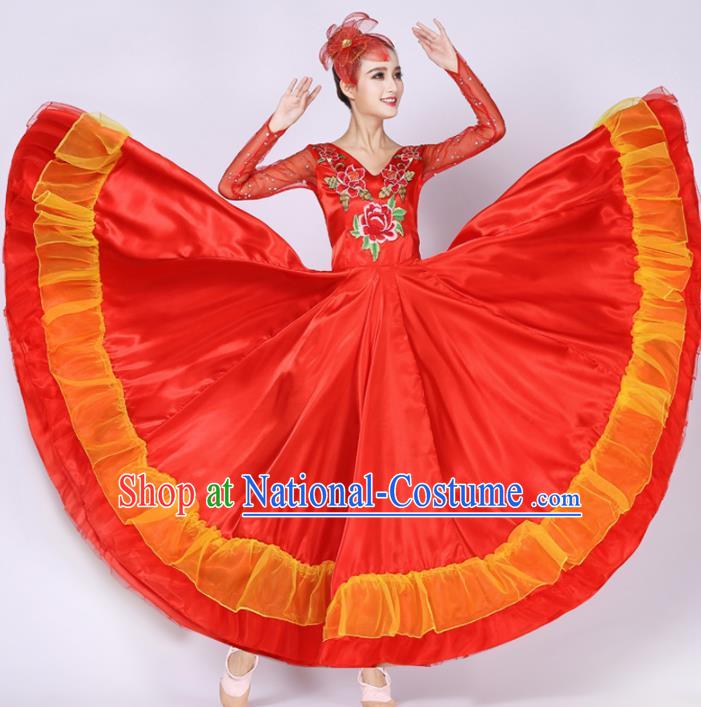 Top Grade Opening Dance Costume Classical Chorus Group Red Dress for Women