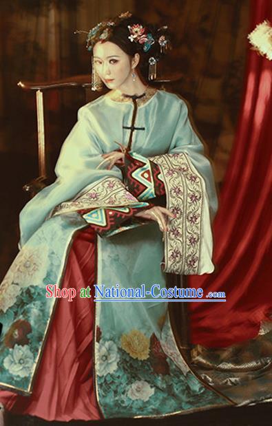 Chinese Ancient Nobility Lady Hanfu Dress Traditional Qing Dynasty Manchu Princess Costume and Headpiece for Women