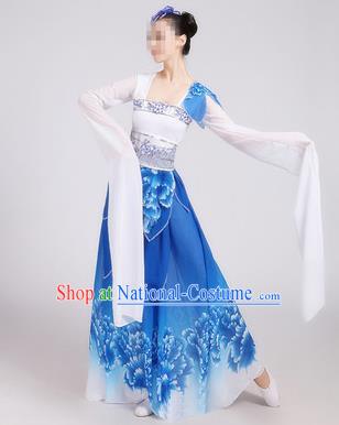 Traditional Chinese Classical Dance Costume Stage Performance Blue Dress for Women