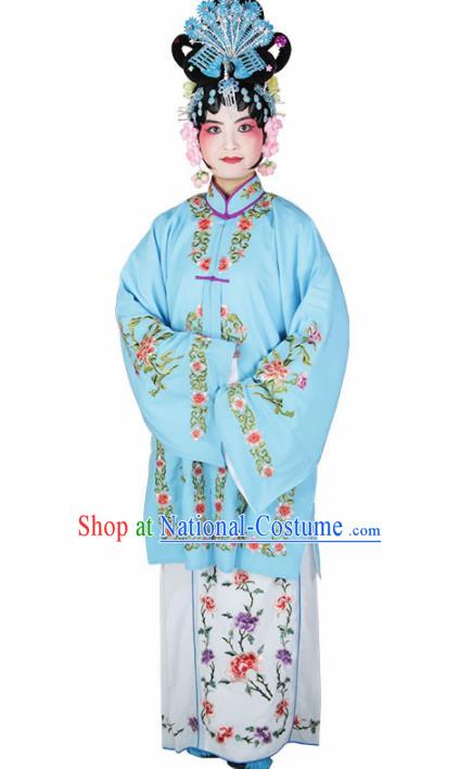 Traditional Chinese Beijing Opera Diva Costume Peking Opera Nobility Lady Blue Dress