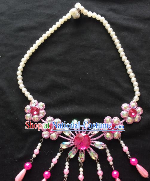 Asian Chinese Beijing Opera Jewelry Accessories Pearls Pink Flower Necklace for Women