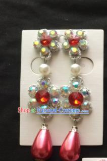 Asian Chinese Beijing Opera Jewelry Accessories Rosy Rhinestone Earrings for Women