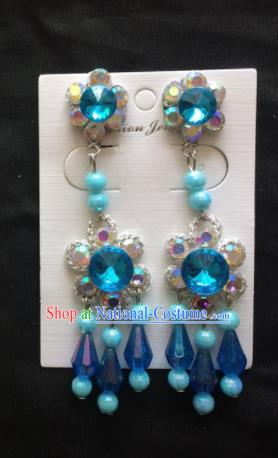 Asian Chinese Beijing Opera Jewelry Accessories Blue Earrings for Women