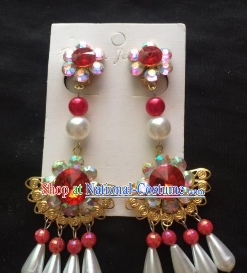 Asian Chinese Beijing Opera Jewelry Accessories Pearls Tassel Earrings for Women