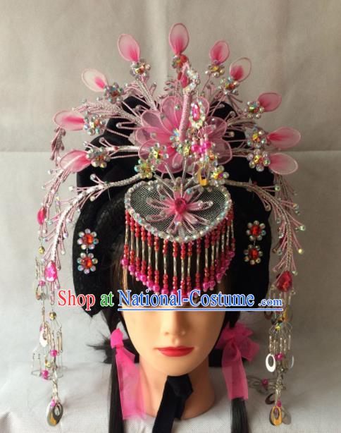 Asian Chinese Beijing Opera Hair Accessories Ancient Princess Pink Phoenix Coronet for Women