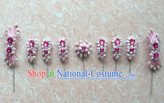 Asian Chinese Beijing Opera Hair Accessories Hair Clip Ancient Princess Pink Hairpins Complete Set for Women