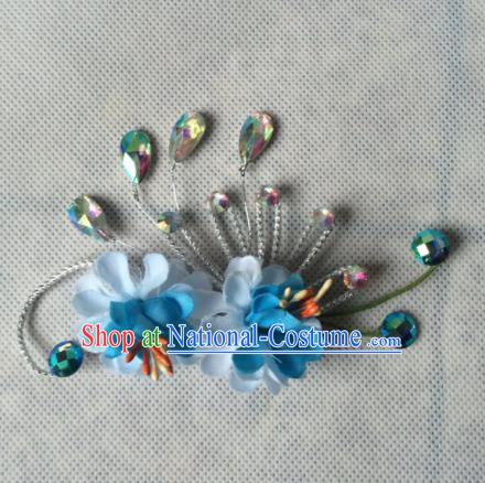 Asian Chinese Beijing Opera Jewelry Accessories Ancient Princess Blue Flowers Brooch for Women