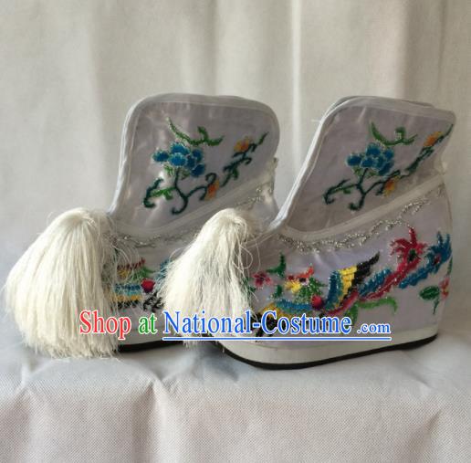 Asian Chinese Beijing Opera Shoes Ancient Princess Boots White Embroidered Shoes for Women