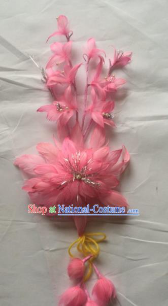 Asian Chinese Beijing Opera Hair Accessories Ancient Princess Pink Feather Hairpins for Women