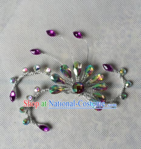 Asian Chinese Beijing Opera Jewelry Accessories Ancient Princess Purple Crystal Brooch for Women