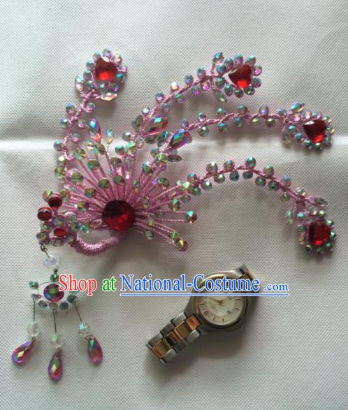 Asian Chinese Beijing Opera Actress Hair Accessories Pink Phoenix Hair Clip Ancient Princess Hairpins for Women