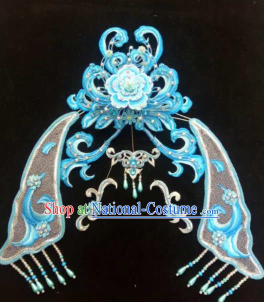 Asian Chinese Beijing Opera Hair Accessories Ancient Queen Blue Hair Coronet Hairpins for Women