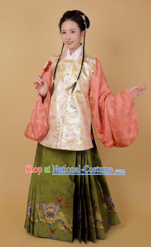 Traditional Chinese Ming Dynasty Palace Princess Historical Costume Ancient Female Blouse and Horse Face Skirt Complete Set