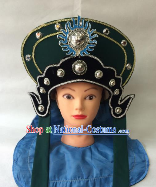 Asian Chinese Beijing Opera Hair Accessories Ancient Female Warrior Green Hat for Women