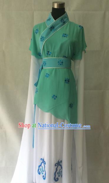 Traditional Chinese Beijing Opera Young Lady Costume Ancient Peri Green Dress for Women