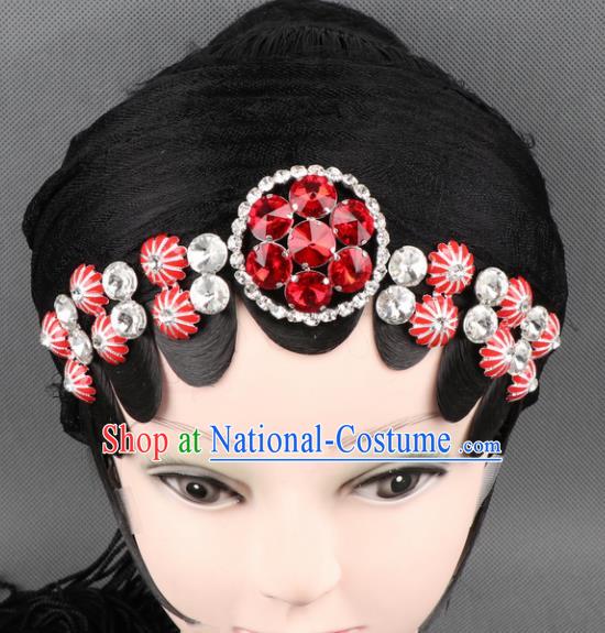 Asian Chinese Beijing Opera Diva Hair Accessories Ancient Princess Red Crystal Hairpins for Women