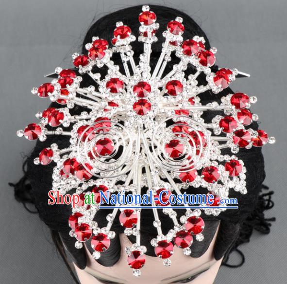 Asian Chinese Beijing Opera Diva Hair Accessories Ancient Princess Red Crystal Butterfly Hairpins for Women