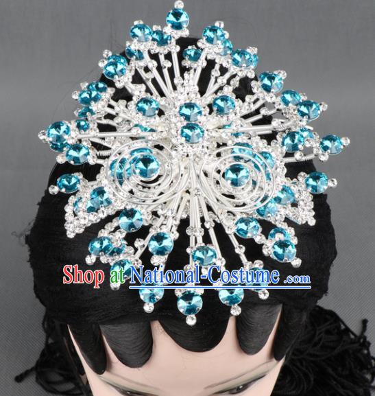 Asian Chinese Beijing Opera Diva Hair Accessories Ancient Princess Blue Crystal Butterfly Hairpins for Women