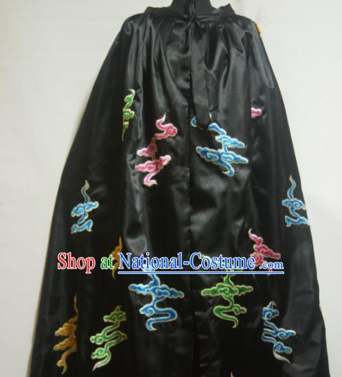 Traditional Chinese Beijing Opera Actress Costume Ancient Princess Embroidered Clouds Black Cloak for Women