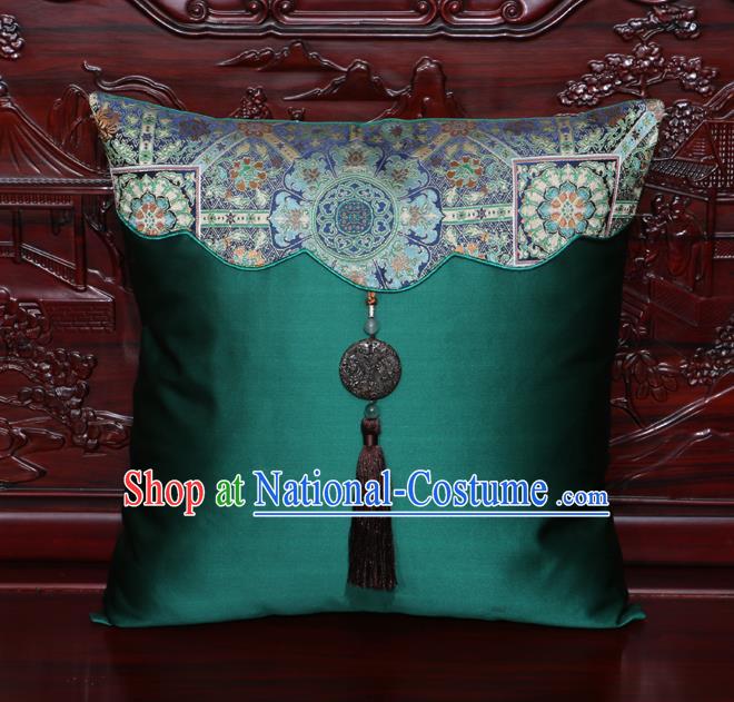 Chinese Classical Pattern Jade Pendant Green Brocade Square Cushion Cover Traditional Household Ornament