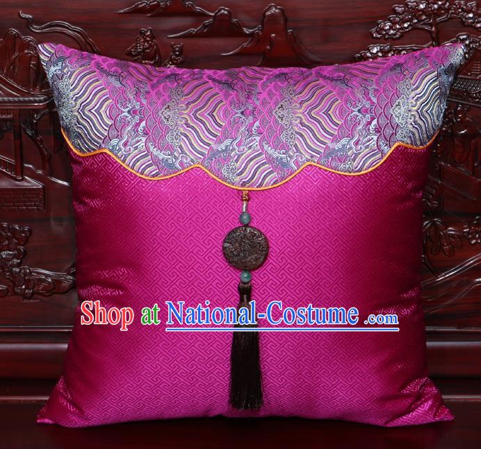 Chinese Classical Pattern Jade Pendant Rosy Brocade Square Cushion Cover Traditional Household Ornament