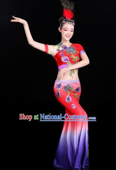 Chinese Traditional Ethnic Peacock Dance Costume Dai Nationality Folk Dance Dress for Women