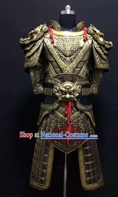 Chinese Ancient Drama Han Dynasty Warrior Costume General Golden Body Armor Complete Set