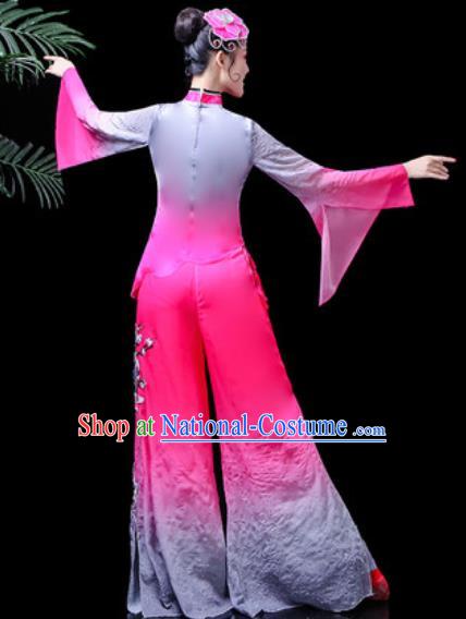 Traditional Chinese Folk Dance Costume Fan Dance Rosy Clothing for Women