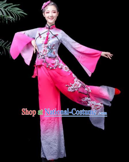 Traditional Chinese Folk Dance Costume Fan Dance Rosy Clothing for Women