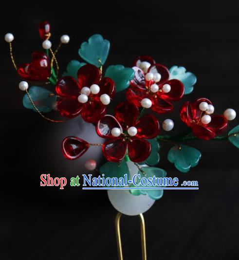 Chinese Ancient Palace Hair Accessories Traditional Classical Wine Red Flowers Hairpins for Women