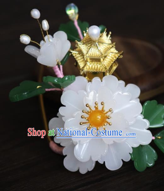 Chinese Ancient Palace Hair Accessories Traditional Classical White Flowers Hair Comb for Women