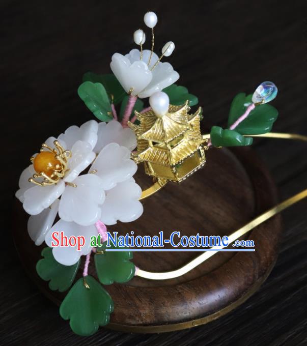 Chinese Ancient Palace Hair Accessories Traditional Classical White Flowers Hair Comb for Women