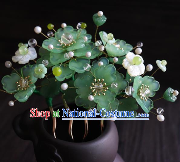 Chinese Ancient Palace Hair Accessories Traditional Classical Green Flowers Hair Comb for Women