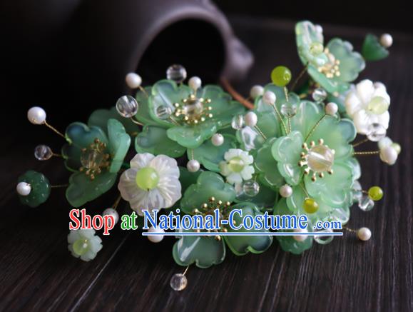 Chinese Ancient Palace Hair Accessories Traditional Classical Green Flowers Hair Comb for Women