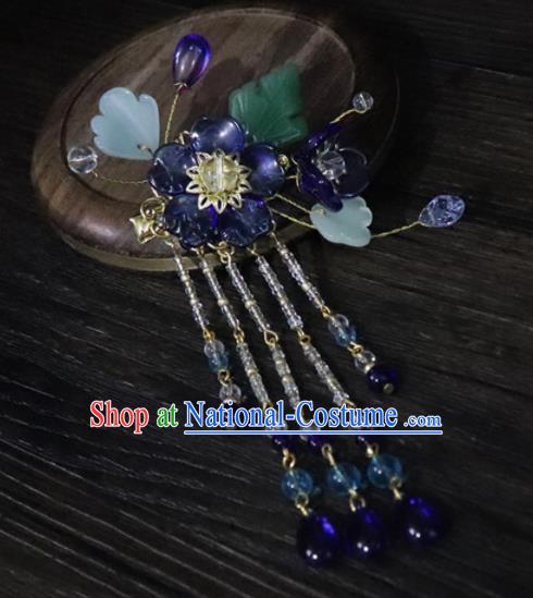 Chinese Ancient Palace Hair Accessories Traditional Classical Purple Flowers Tassel Hair Claw for Women