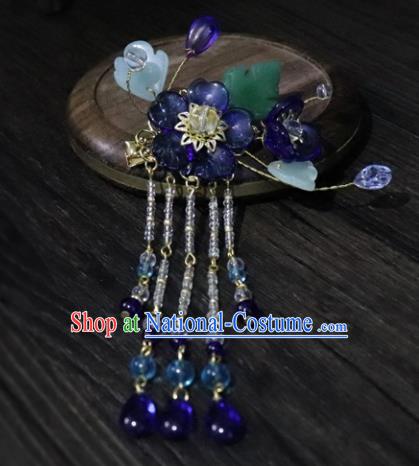 Chinese Ancient Palace Hair Accessories Traditional Classical Purple Flowers Tassel Hair Claw for Women