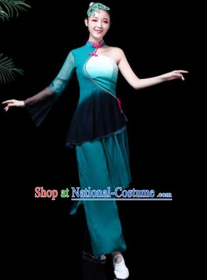 Traditional Chinese Stage Performance Folk Dance Costume Fan Dance Peacock Green Clothing for Women