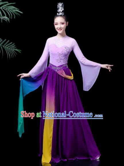 Traditional Chinese Classical Dance Costume Umbrella Dance Stage Performance Purple Dress for Women