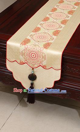 Chinese Traditional Pattern Beige Brocade Table Flag Classical Satin Household Ornament Table Cover