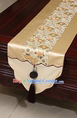 Chinese Traditional Pattern Golden Brocade Table Flag Classical Satin Household Ornament Table Cover