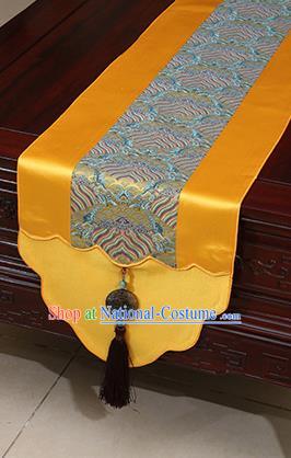 Chinese Traditional Wave Pattern Golden Brocade Table Flag Classical Satin Household Ornament Table Cover