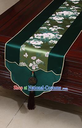 Chinese Traditional Peony Pattern Atrovirens Brocade Table Flag Classical Satin Household Ornament Table Cover